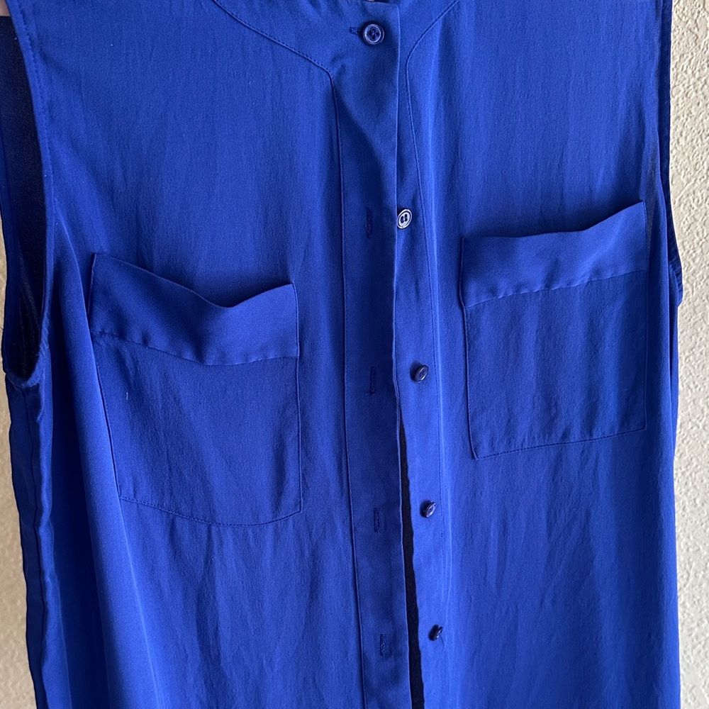 **Vintage** 100% Silk Theory Cobalt Blue Sleeveless Blouse - Picture 5 of 5